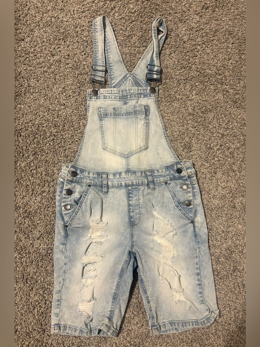 Light Blue Slim-Straight Distressed Denim Overalls for Women